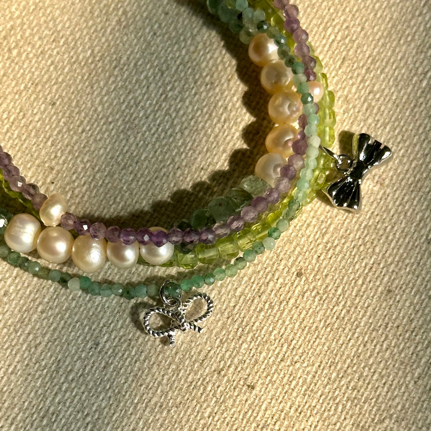 Freshwater Pearl And Emerald Beaded Bracelet