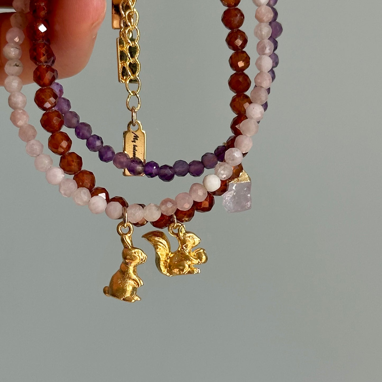 Amethyst Beaded And Amethyst Raw Stone Bracelet