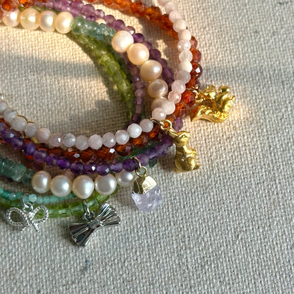 Kunzite Beaded And Rabbit Charm Bracelet