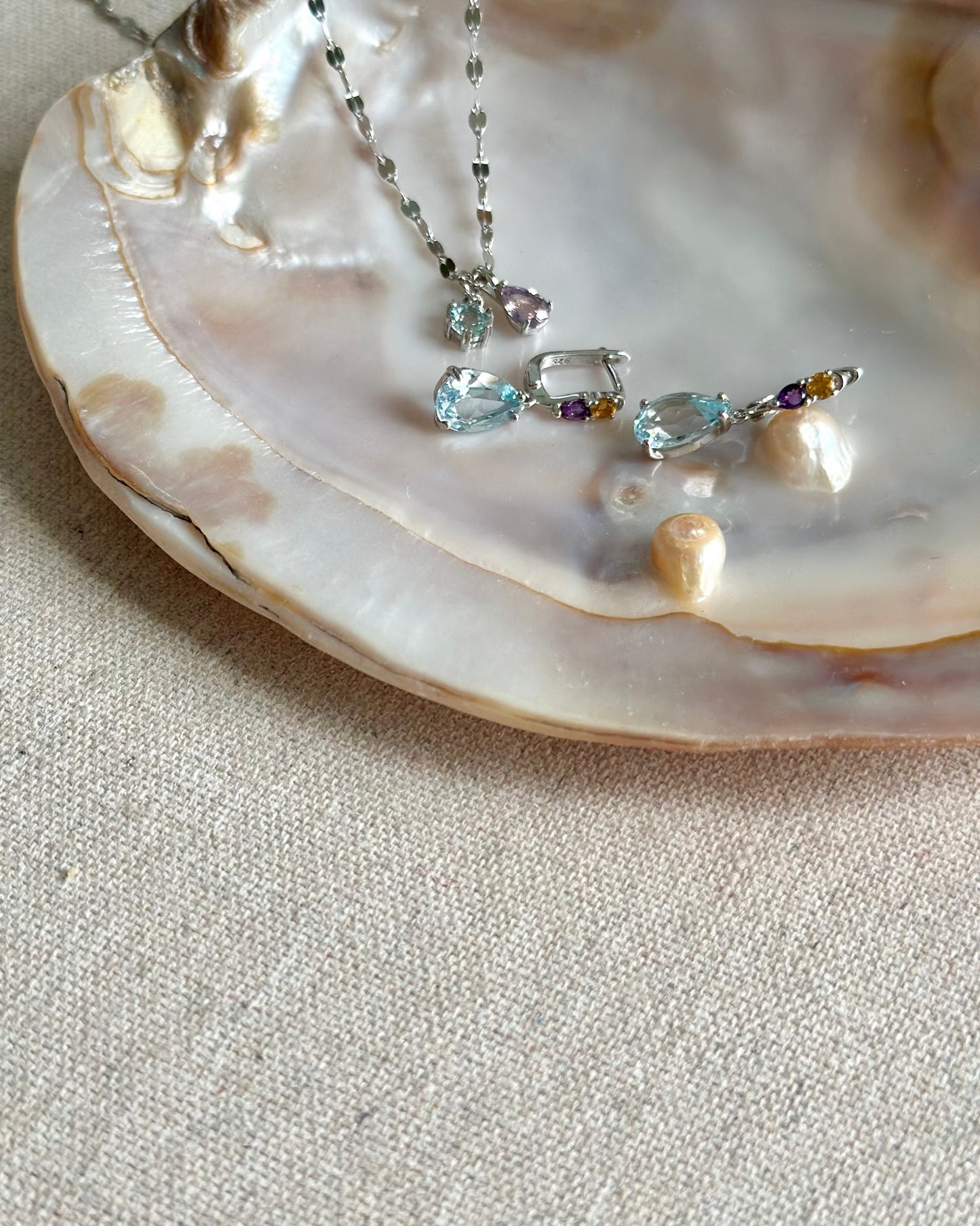 Amethyst And Aquamarine Sterling Silver Necklace