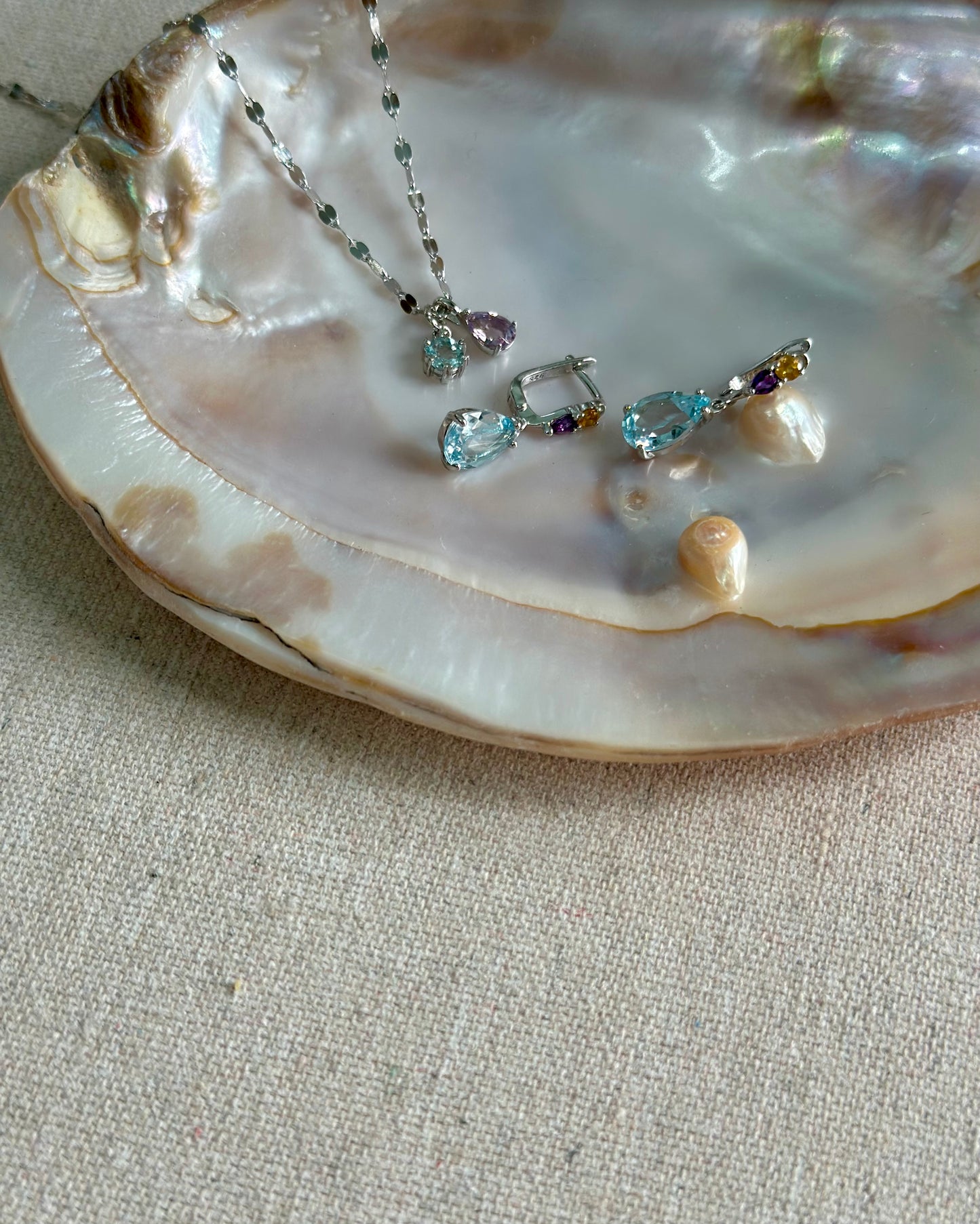 Amethyst And Aquamarine Sterling Silver Necklace