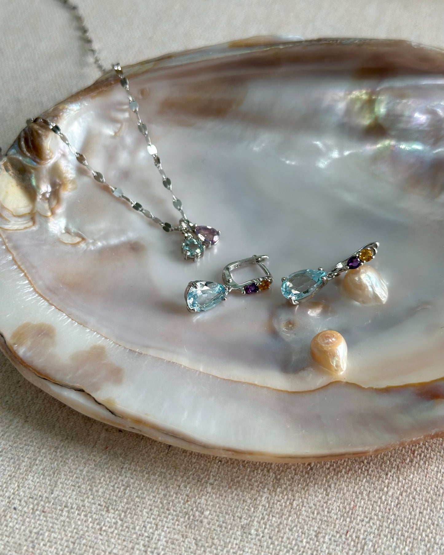 Amethyst And Aquamarine Sterling Silver Necklace