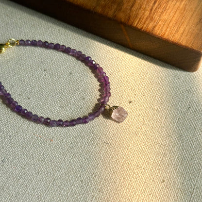 Amethyst Beaded And Amethyst Raw Stone Bracelet