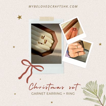 CHRISTMAS SET (2 ITEMS) Garnet Sterling Silver Earring & Ring