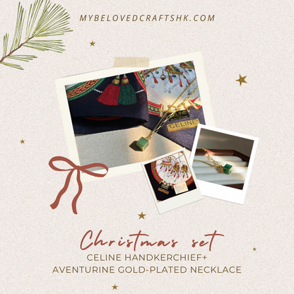 CHRISTMAS SET (2 ITEMS) Celine Handkerchief+ Aventurine Gold-plated Necklace