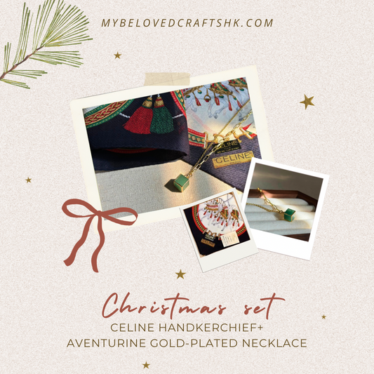 CHRISTMAS SET (2 ITEMS) Celine Handkerchief+ Aventurine Gold-plated Necklace