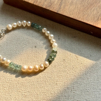 Freshwater Pearl And Emerald Beaded Bracelet