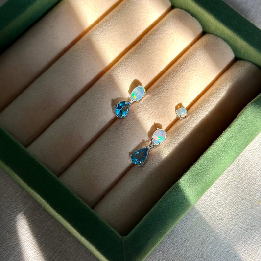 Topaz And Opal Sterling Silver Earring And Opal Stud Set