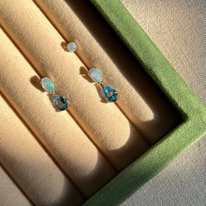 Topaz And Opal Sterling Silver Earring And Opal Stud Set