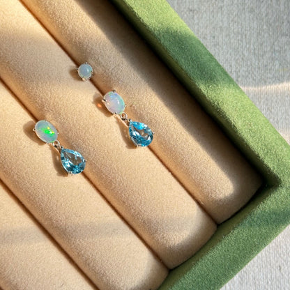 Topaz And Opal Sterling Silver Earring And Opal Stud Set