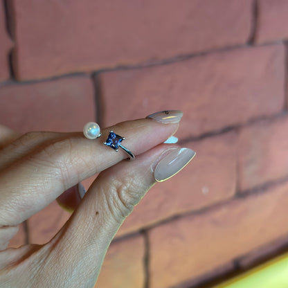 Iolite and Japan Akoya Pearl Sterling Silver Ring