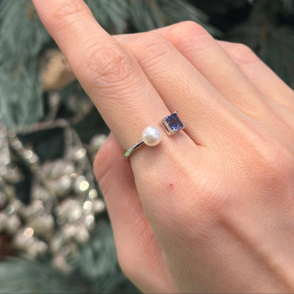 Iolite and Japan Akoya Pearl Sterling Silver Ring