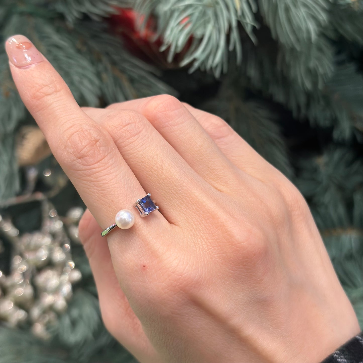 Iolite and Japan Akoya Pearl Sterling Silver Ring