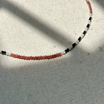 Garnet Mixed Black Spinel And Moonstone Beaded Necklace