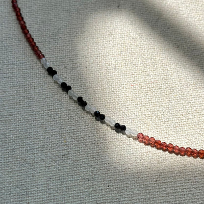 Garnet Mixed Black Spinel And Moonstone Beaded Necklace