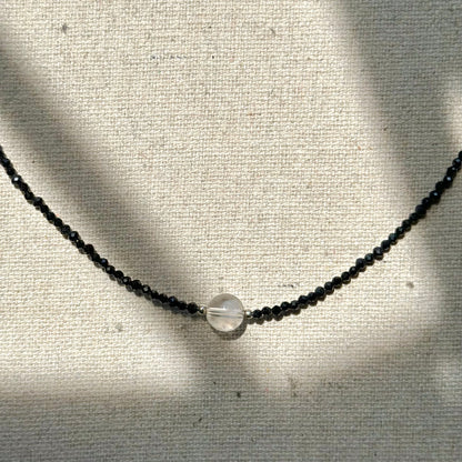 Black Spinel And Clear Quartz Beaded Necklace