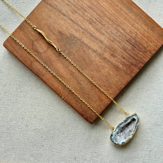 Black Agate Asymmetric Gold-plated Long Necklace