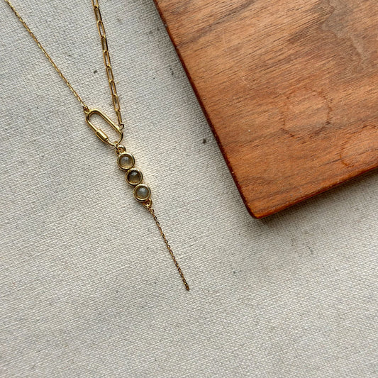 Labradorite Y-shaped Gold-plated Necklace