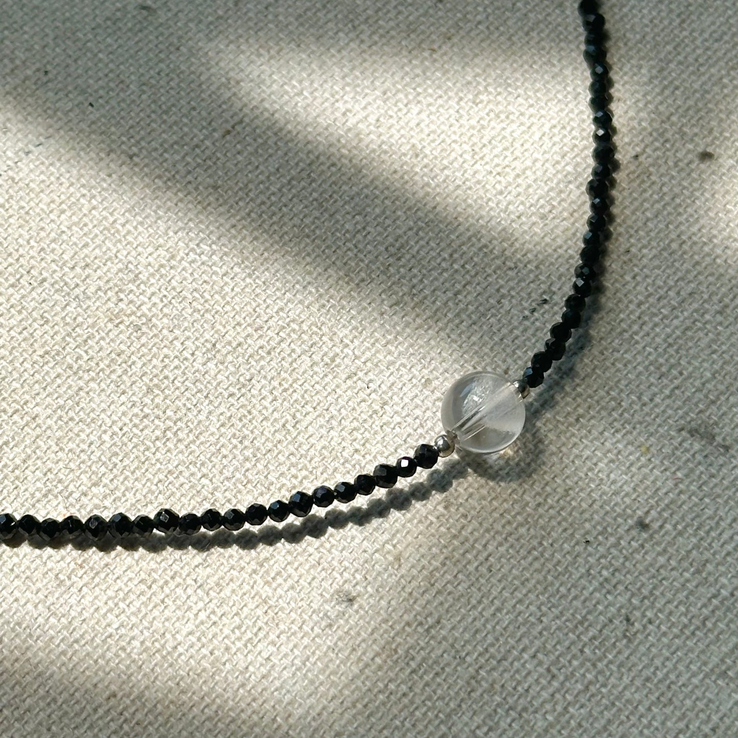 Black Spinel And Clear Quartz Beaded Necklace