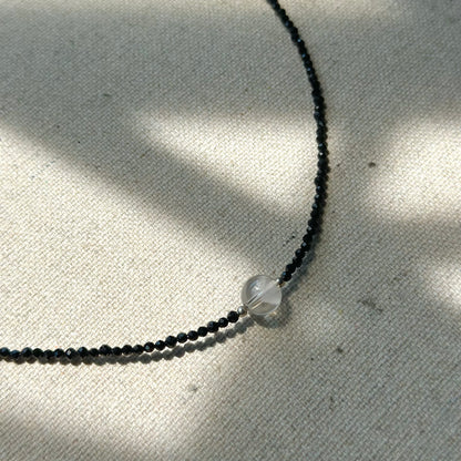 Black Spinel And Clear Quartz Beaded Necklace