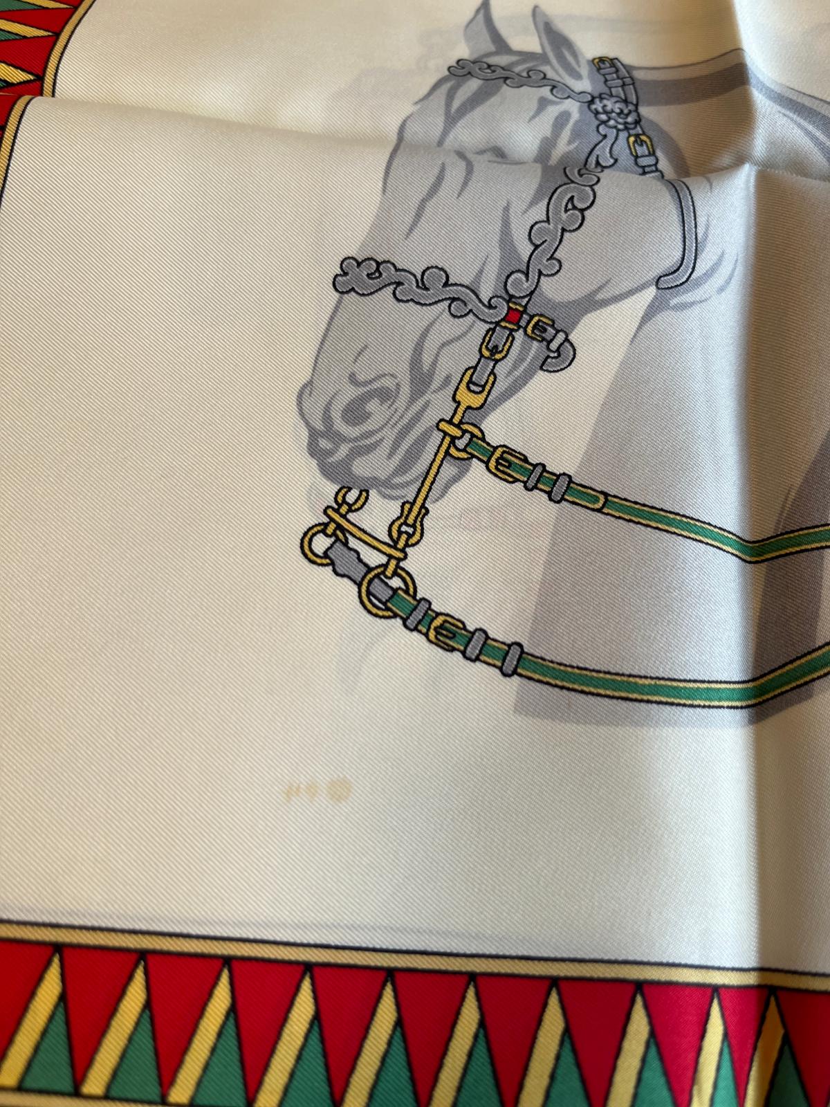 CELINE PARIS Vintage Navy And White Horse Carriage Printed Scarf