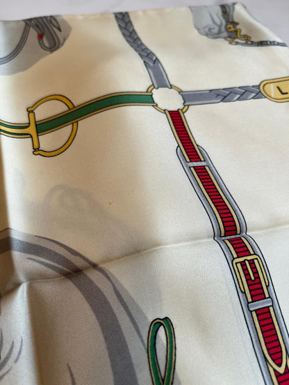 CELINE PARIS Vintage Navy And White Horse Carriage Printed Scarf