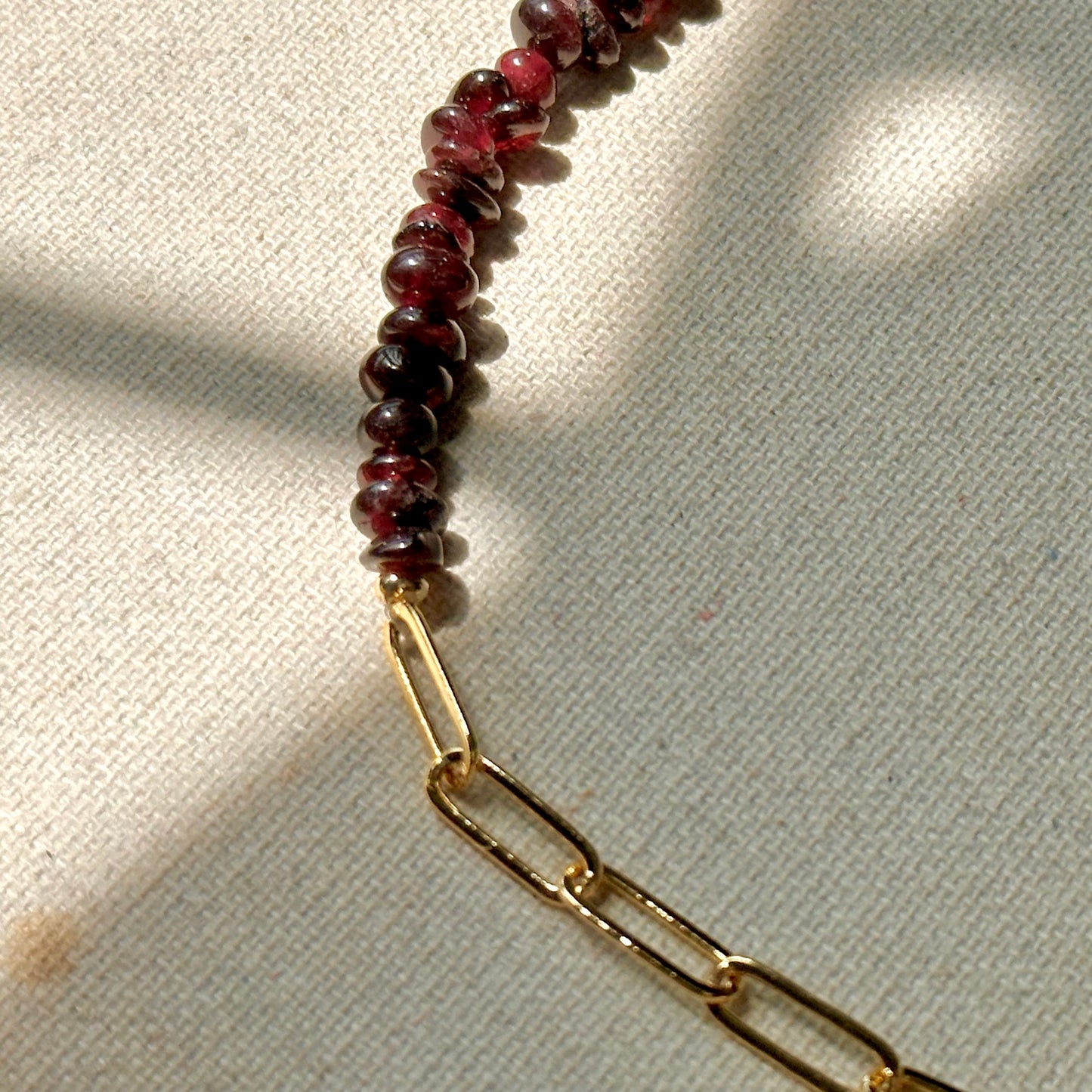 Garnet Beaded Asymmetric Chain Gold-plated Necklace