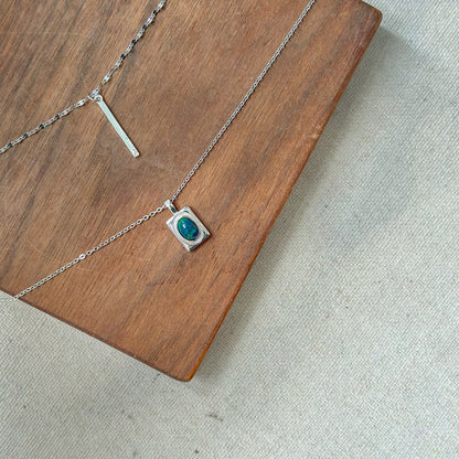 Black Opal Double Chain Sterling Silver Necklace
