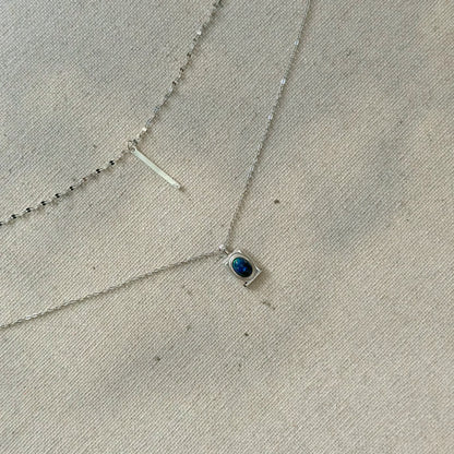 Black Opal Double Chain Sterling Silver Necklace
