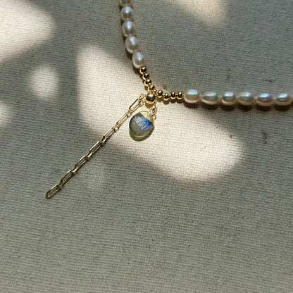 Freshwater Pearl Beaded And Labradorite Necklace