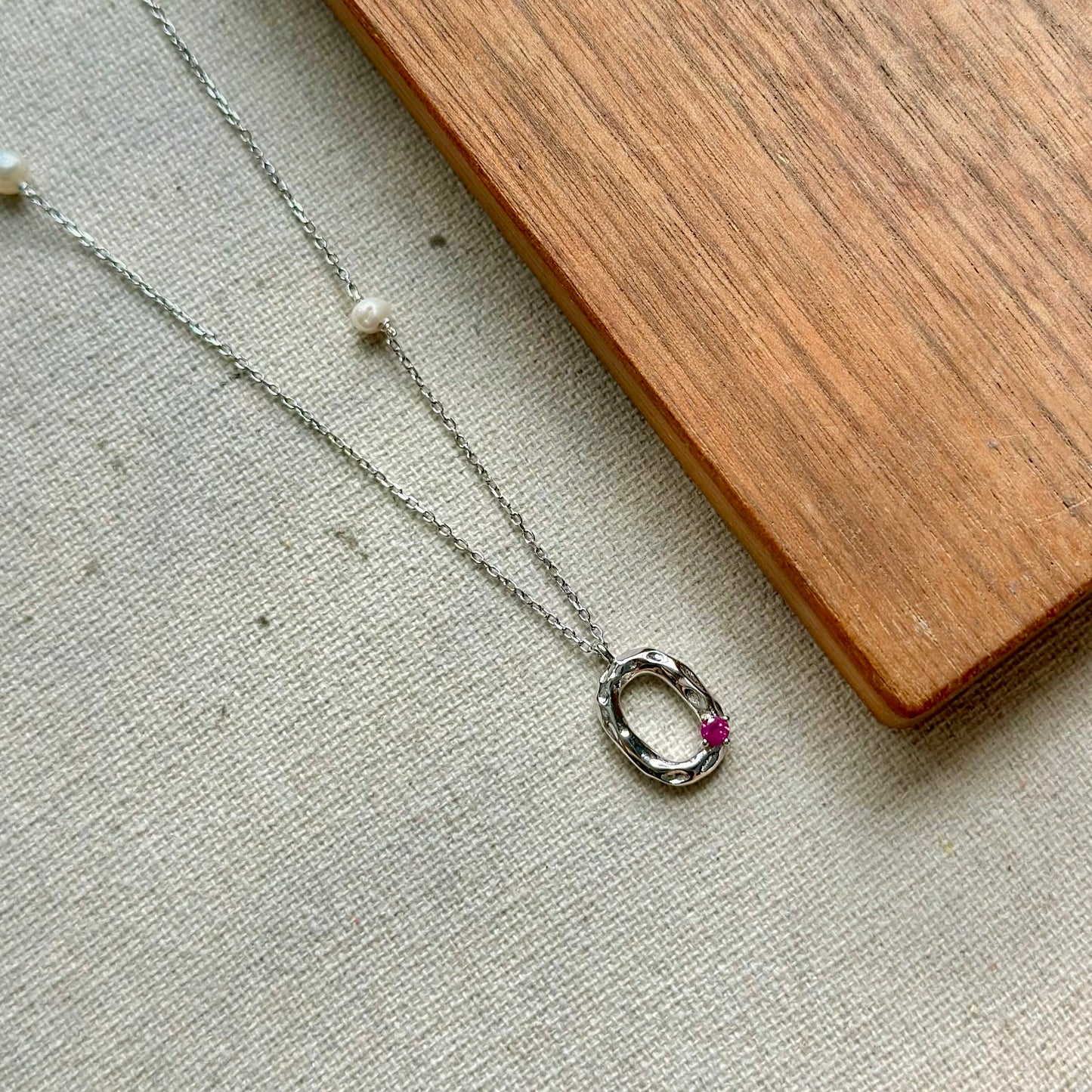 Ruby And Freshwater Pearl Sterling Silver Necklace