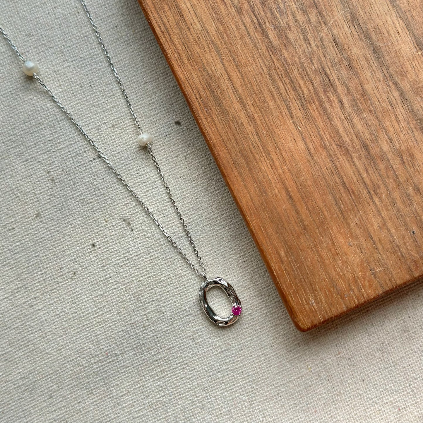 Ruby And Freshwater Pearl Sterling Silver Necklace