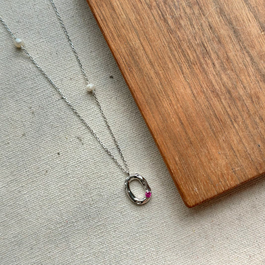 Ruby And Freshwater Pearl Sterling Silver Necklace