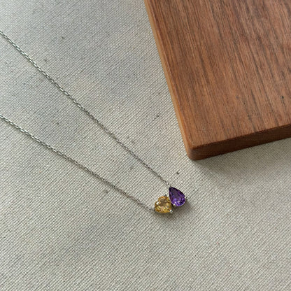 Amethyst And Citrine Heart Sterling Silver Necklace