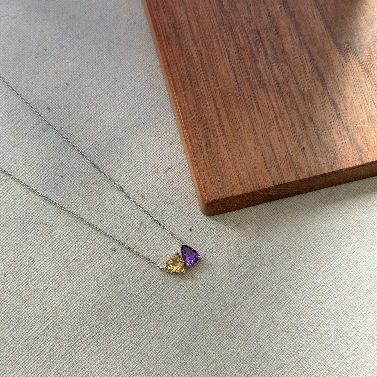 Amethyst And Citrine Heart Sterling Silver Necklace