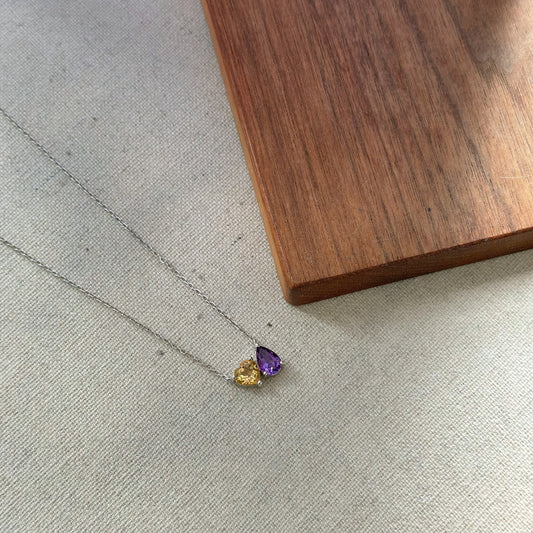 Amethyst And Citrine Heart Sterling Silver Necklace