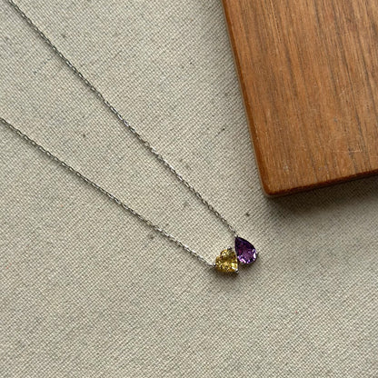 Amethyst And Citrine Heart Sterling Silver Necklace