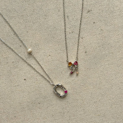 Ruby And Freshwater Pearl Sterling Silver Necklace