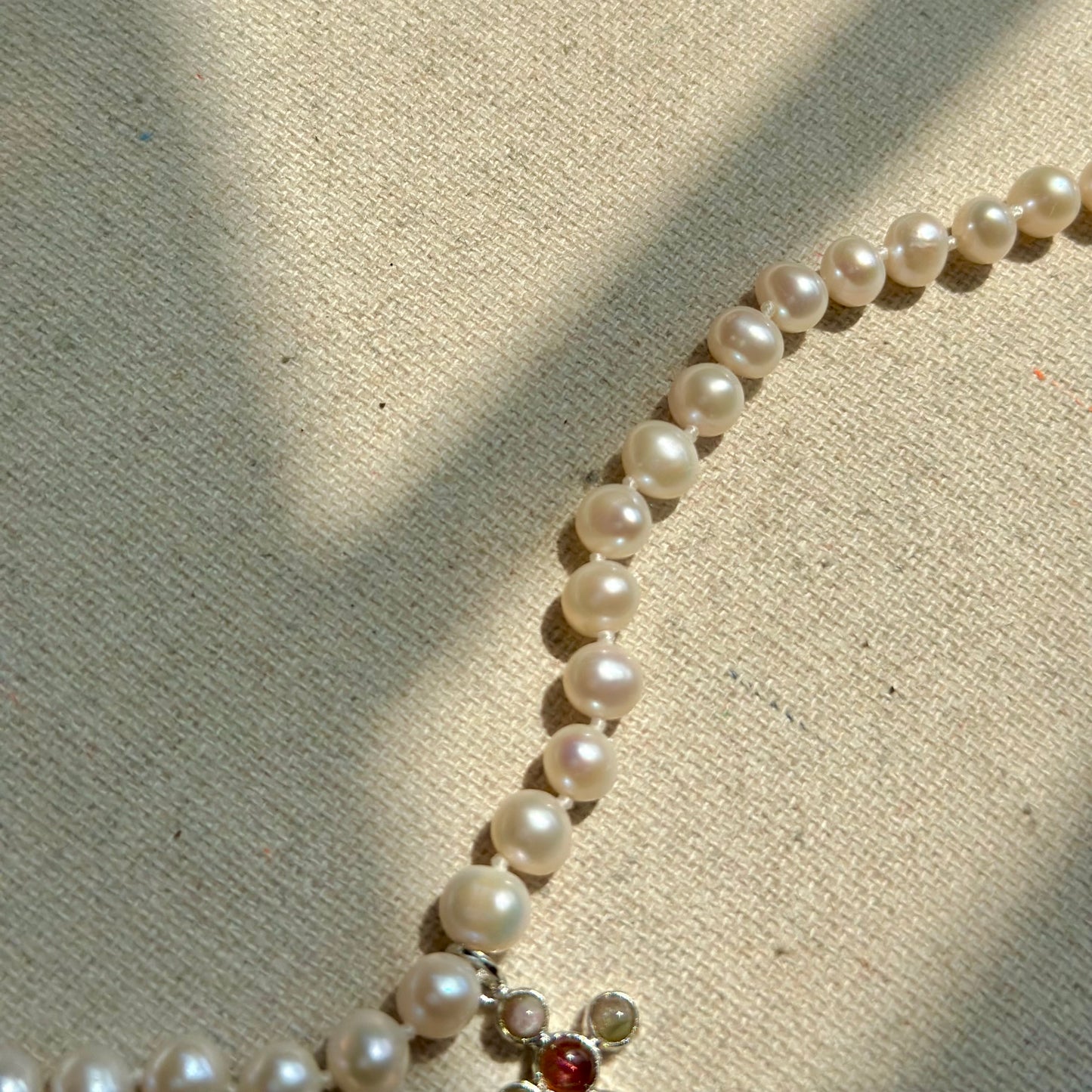 Freshwater Pearl Beaded And Tourmaline Cross Necklace