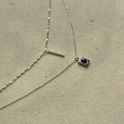Black Opal Double Chain Sterling Silver Necklace
