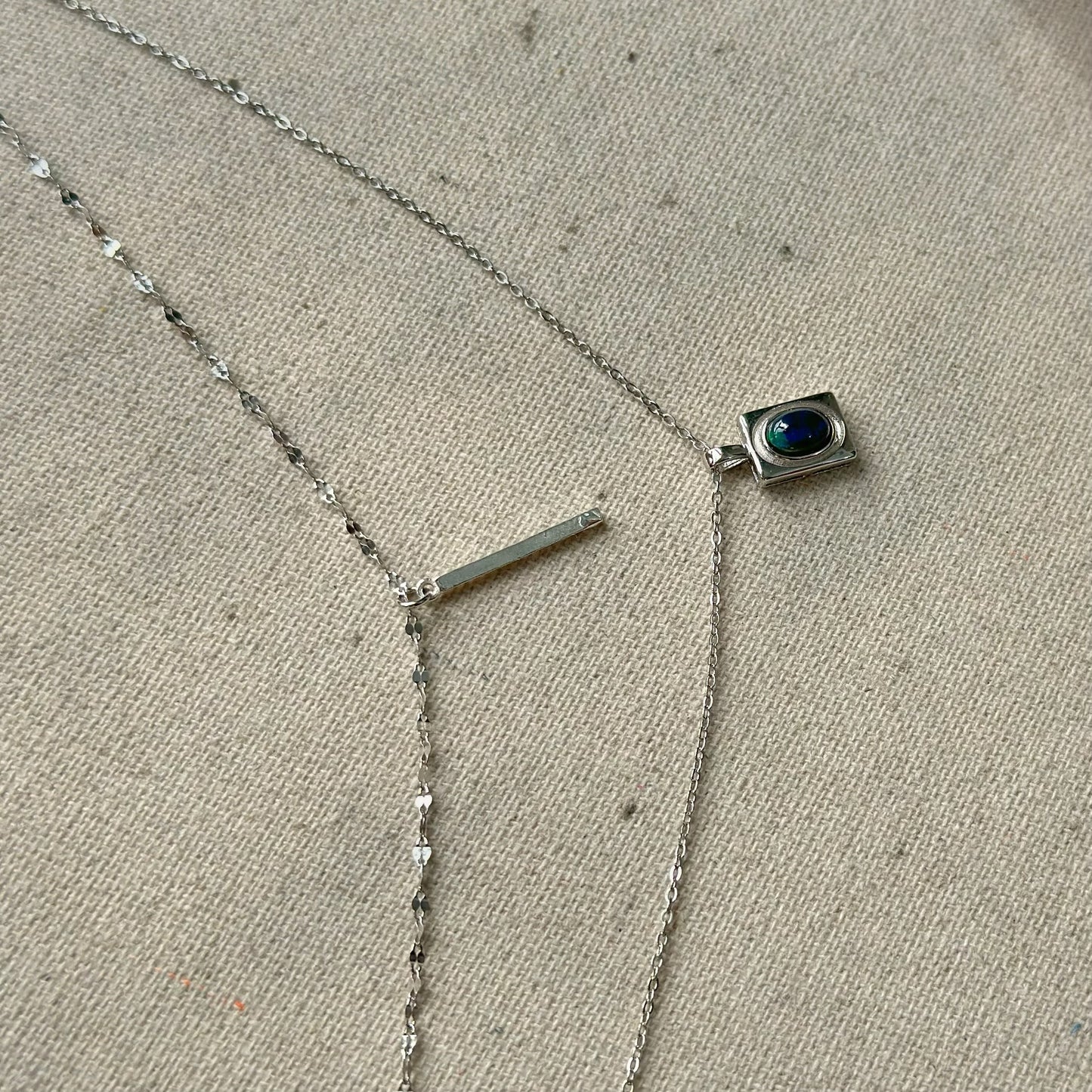 Black Opal Double Chain Sterling Silver Necklace