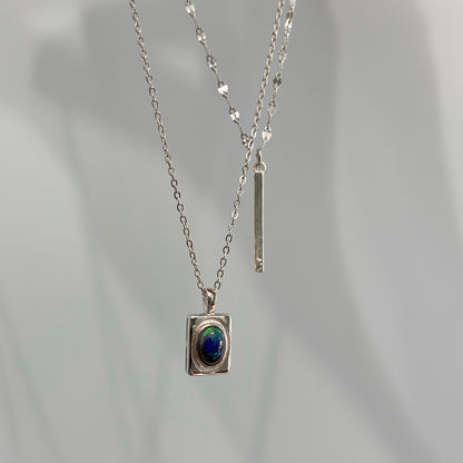 Black Opal Double Chain Sterling Silver Necklace