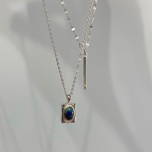 Black Opal Double Chain Sterling Silver Necklace