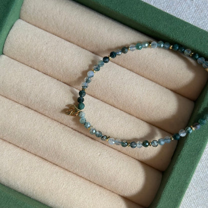 CHRISTMAS SET (2 ITEMS) Green Moss Agate Beaded Bracelet & Diopside Ear Stud