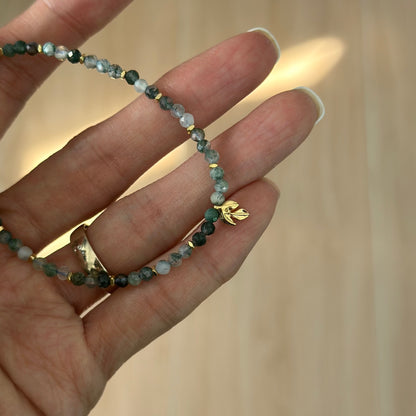 CHRISTMAS SET (2 ITEMS) Green Moss Agate Beaded Bracelet & Diopside Ear Stud