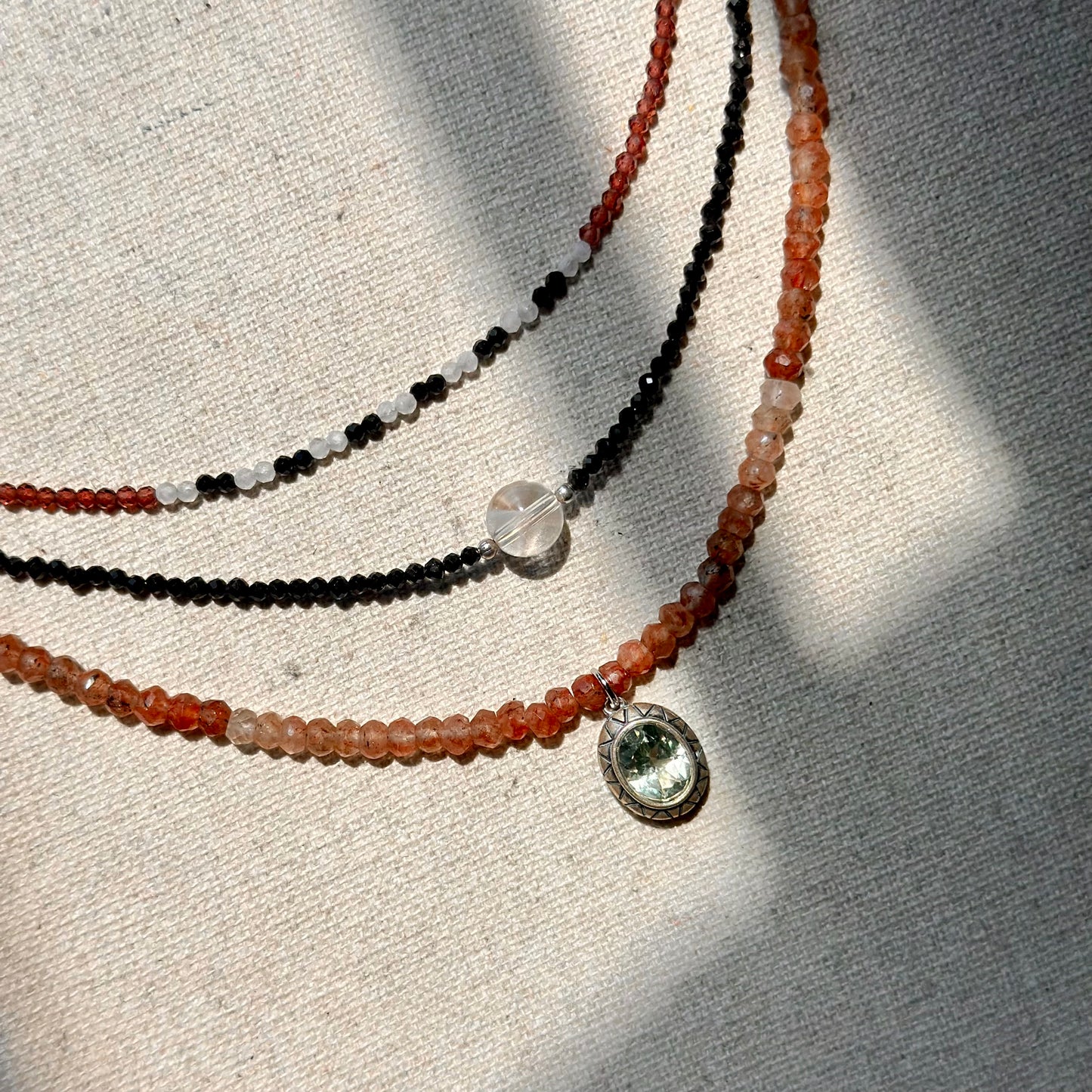 Garnet Mixed Black Spinel And Moonstone Beaded Necklace