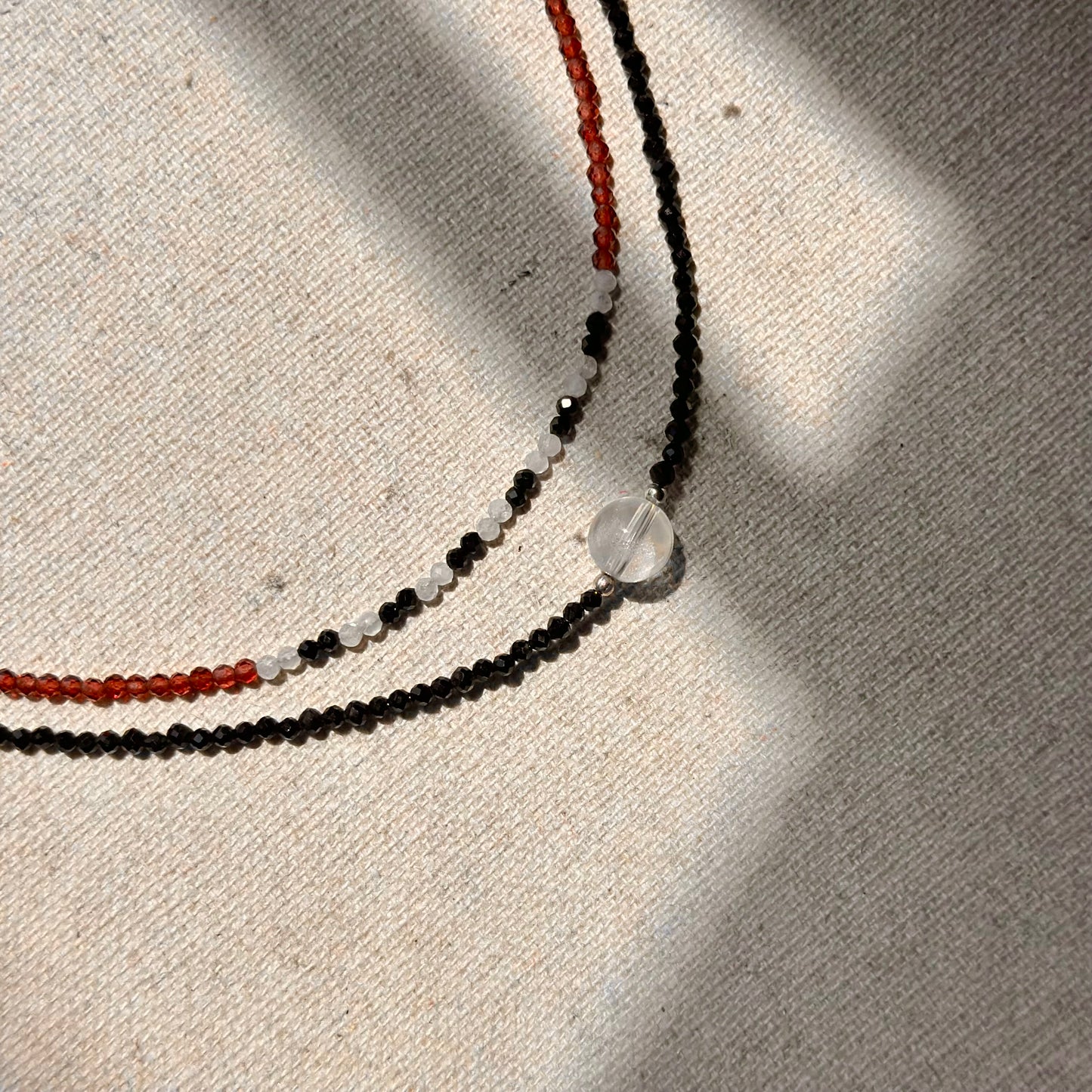 Garnet Mixed Black Spinel And Moonstone Beaded Necklace