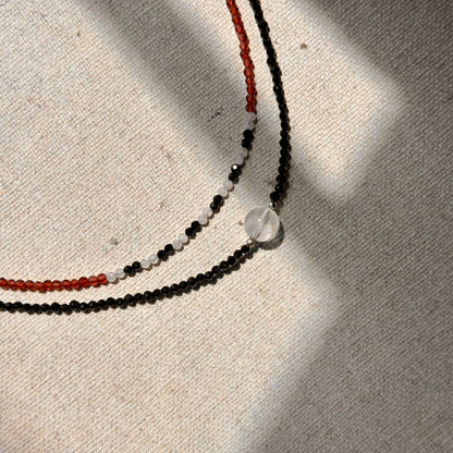 Black Spinel And Clear Quartz Beaded Necklace