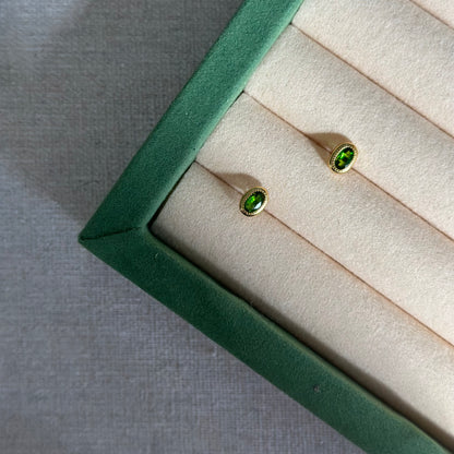 CHRISTMAS SET (2 ITEMS) Green Moss Agate Beaded Bracelet & Diopside Ear Stud