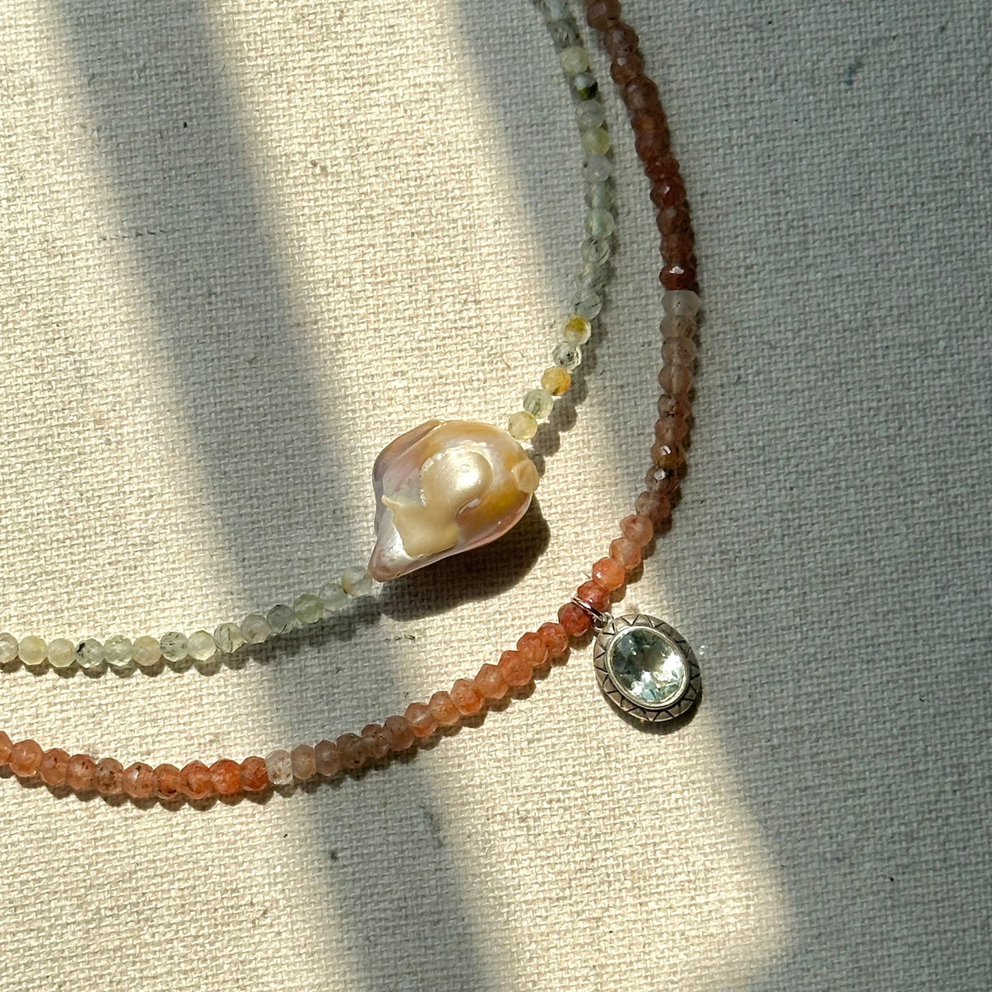 Prehnite Beaded And Baroque Freshwater Pearl Necklace